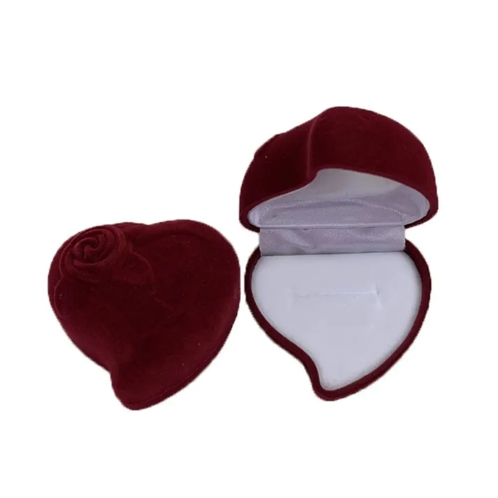 Ring Holder Velvet Heart Ring Box Three-dimensional Earring Storage Jewelry Box Solid Color Rose Flower Jewelry Organizer Women