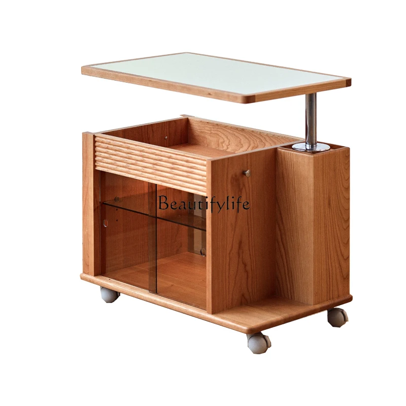 

Solid Wood Lifting Movable Coffee Table Living Room Multi-Functional Tea Cabinet Sofa Side Table