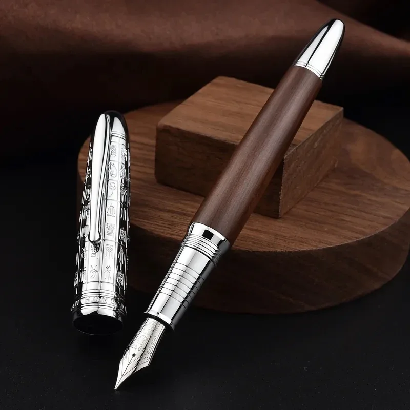 

Hongdian 6016 Sliver Oracle Cap Fountain Pen Retro Natural Wood Beautiful EF/F Nib Brown Wooden Office Business Writing Gift Pen