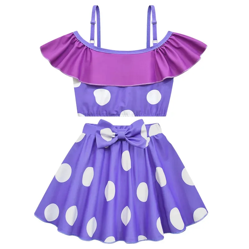 Новый купальник Inside Out 2, 3 шт., разделенный стиль, быстросохнущая юбка с разрезом для маленьких и средних девочек, купальник для косплея, пышный купальник с короткими рукавами