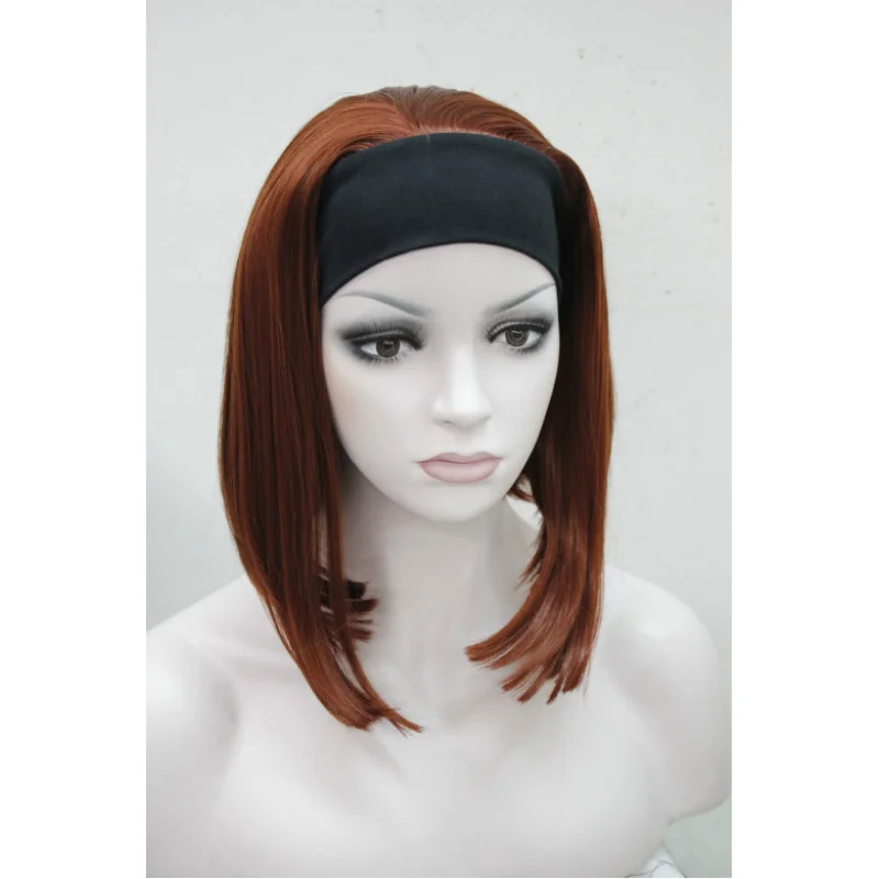 Women Short Straight Ladies Daily 3/4 Headband Half Wig Natural Hair Cosplay Wig