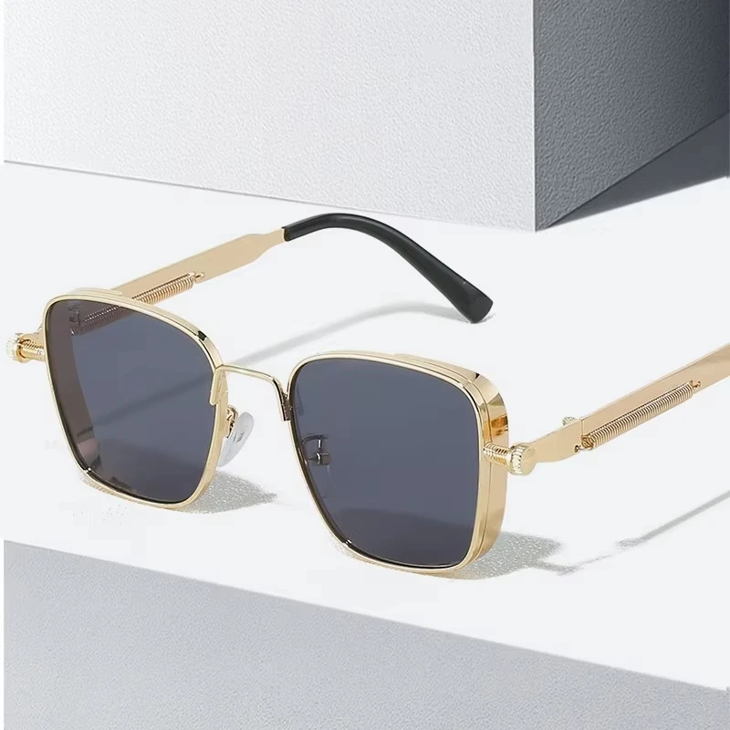 الرجال القيادة النظارات الشمسية خمر Steampunk مربع النظارات الشمسية إطار معدني مع مفصلات الربيع النساء العدسة العصرية سائق النظارات