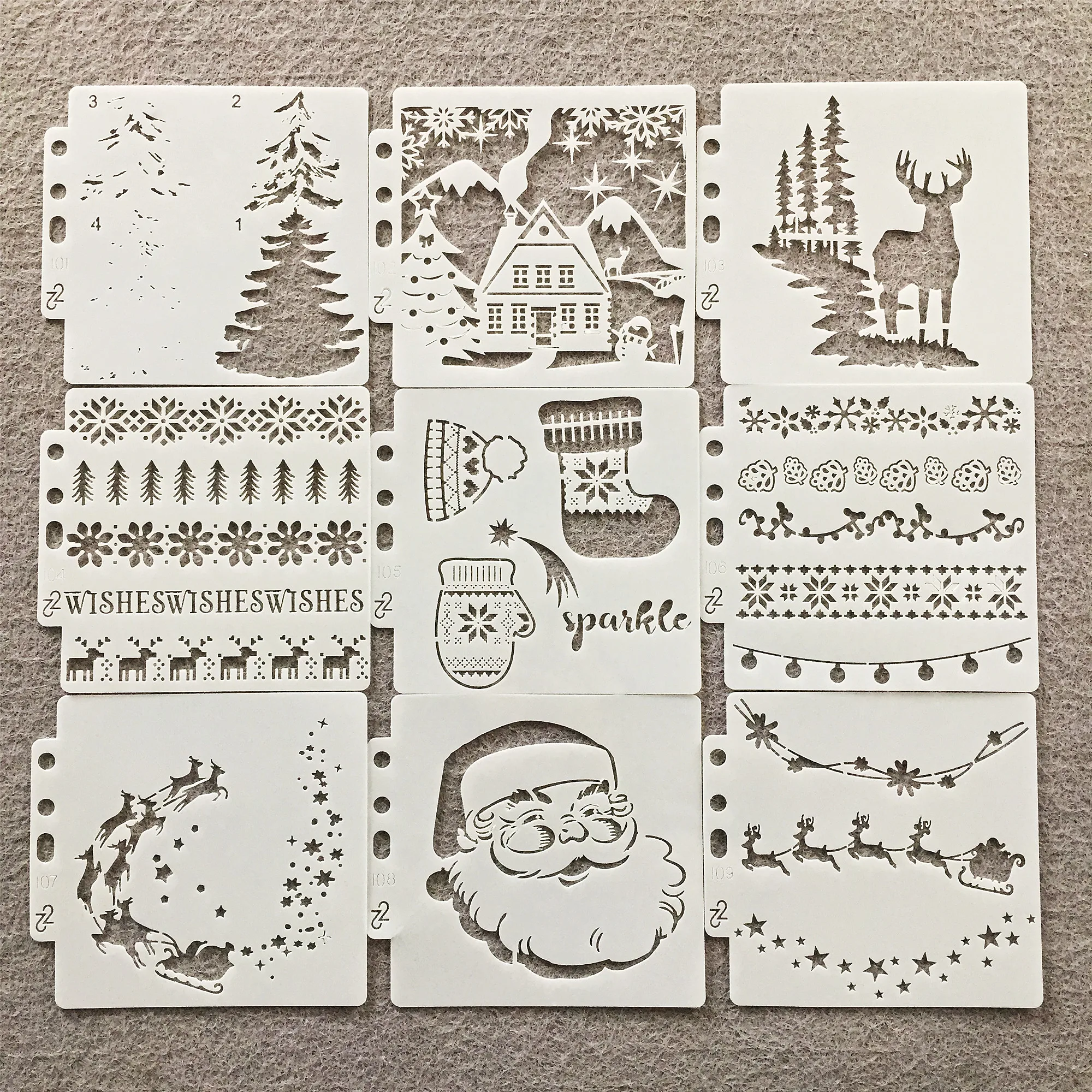 9Pcs/Lot 13cm Christmas Santa Clause DIY Layering Stencils Painting Scrapbook Coloring Embossing Album Decorative Template