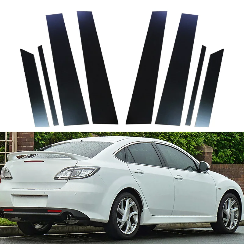 8Pcs Glossy Black Pillar Posts Fit For Mazda 6 GH1 Liftback 2009 2010 2011 2012 2013 Window Trim Door Side Cover Accessories