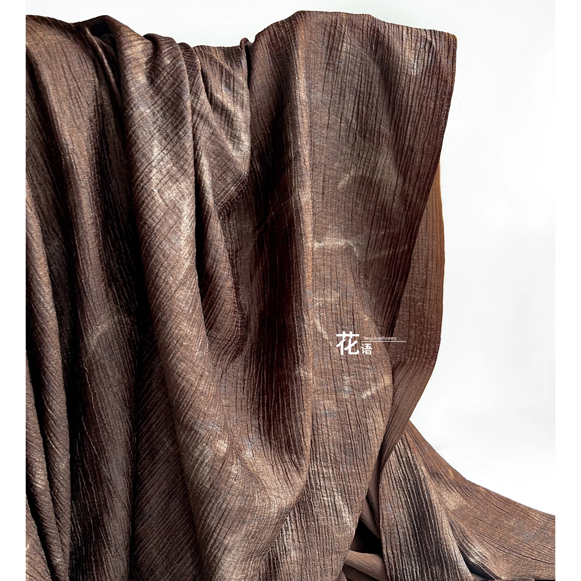 Dark Brown Rayon Designer Fabric Fine Crackle Texture with Foil Detail for Costume Making and Decorative Projects
