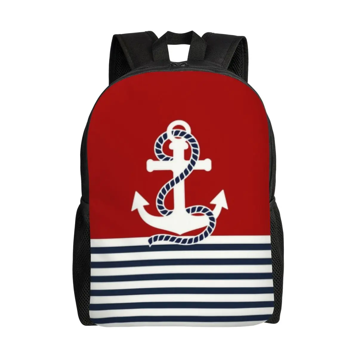 

Navy Blue Stripes Nautical Anchor Boat Laptop Backpack Women Men Fashion Bookbag for School College Student Bag