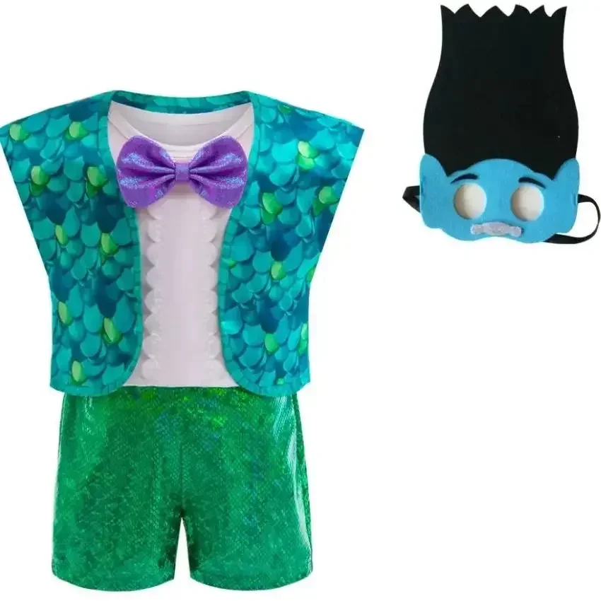

2025 Halloween Costume d'été pour enfants de 1 à 6 ans, Costume de branche Trolls, Cosplay pour garçons, Halloween, pourim