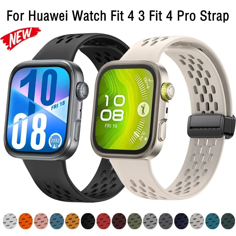 Магнитный силиконовый ремешок для Huawei Watch Fit 4 Fit 3, спортивный браслет, браслет для Huawei Watch Fit 4 Pro, аксессуары для ремня Correa