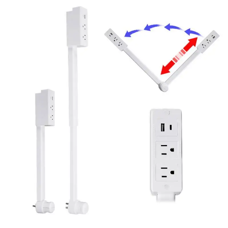 5pcs 2025 Hot Product Length 44cm-70cm 2pcs US Outlets and 2 USB Ports Rotates 180 Electrical Outlet Extender for Behind Couches