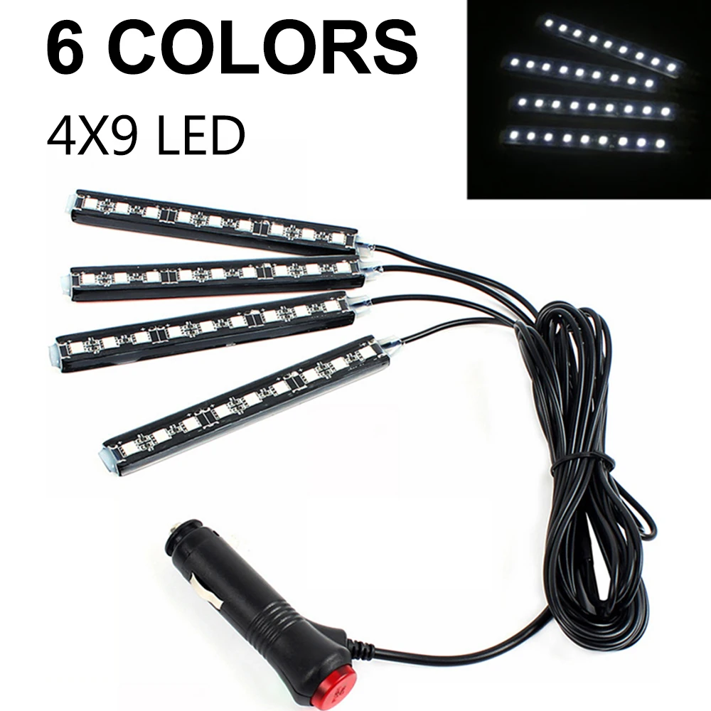 Car 36 LED Light Strip Interior Atmosphere Neon Lamp Remote Control Car Inside Atmosphere Lamp Foot Lamp With Cigarette Lighter