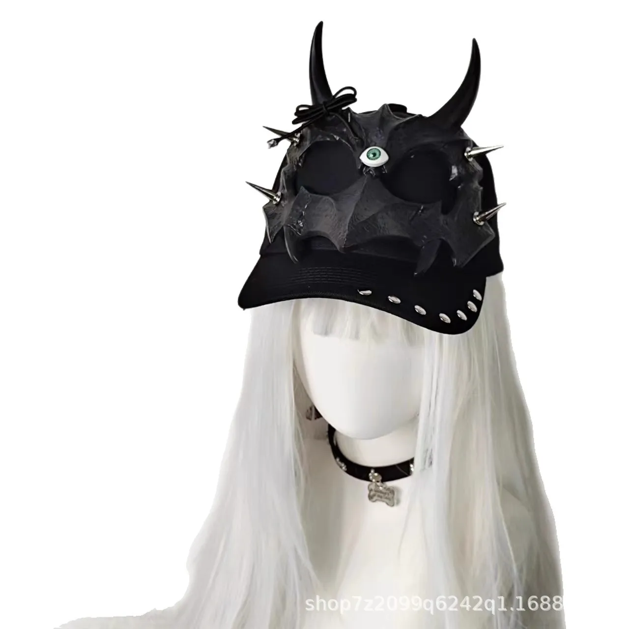 Black Wolf Ear Baseball Cap with Fangs, Punk Subculture Y2K Streetwear Hat,Dark Gothic Hot Girl Dad Cap, Unisex Hip Hop Snapback