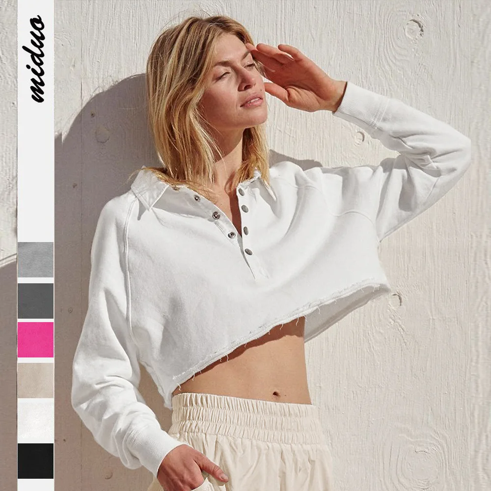 

street European American style polo shirt button fashion brand short top pullover hoodie jacket for women in spring and autumn