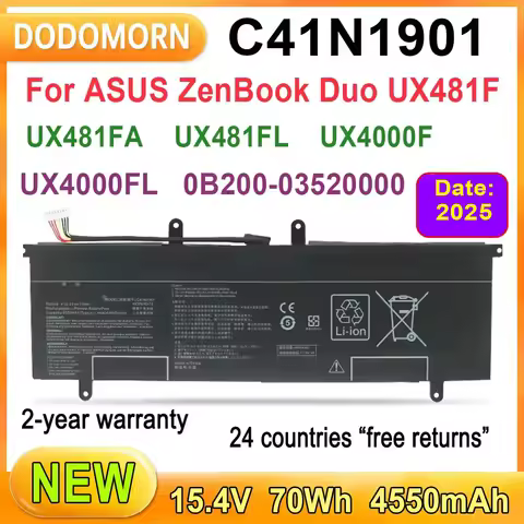 New C41N1901 Laptop Battery For ZenBook Duo UX4000F UX4000FL UX481FL UX481FA UX481F 0B200-03520100 0B200-03520000 4ICP6/60/72