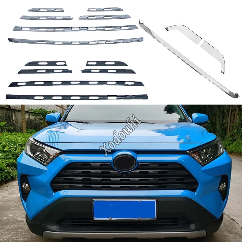 Racing Gills Grid Grilles Cover Trim For Toyota Rav4 2019 2020 2021 2022 Stainless Steel Car Accessories Exterior Frame Stick