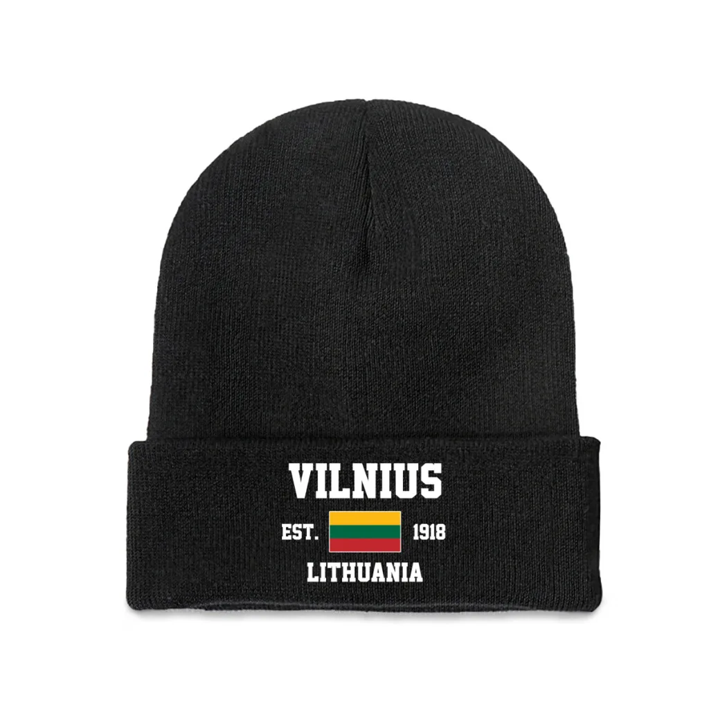 Lithuania EST.1918 Vilnius Capital Men Women Unisex Knitted Hat Winter Autumn Print Beanie Cap Warm Bonnet