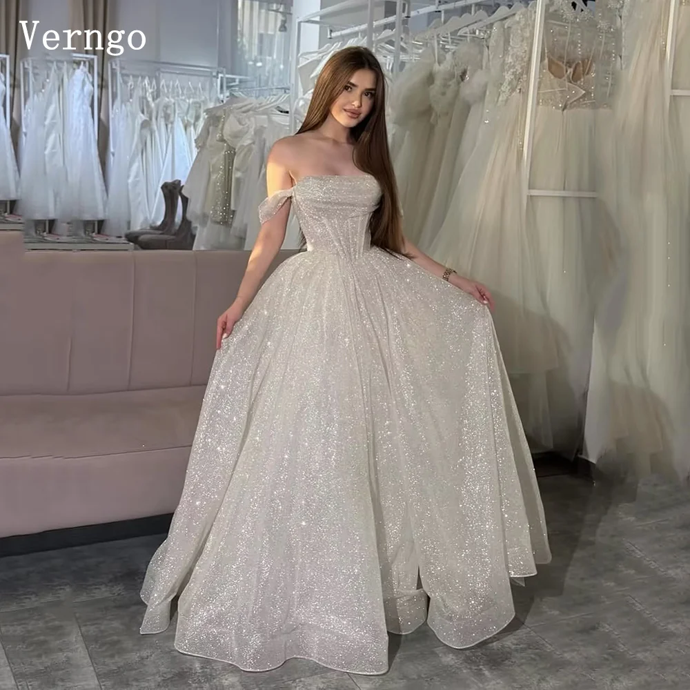 

Verngo Luxury Shiny Evening Dress Off The Shoulder A Line Maxi Formal Occasion Dress Elegant Modern Party Gown Night Customized
