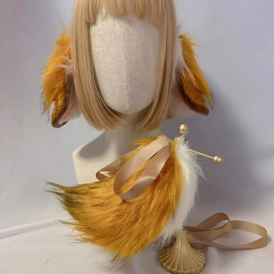 

Custom Handwork Rabbit Hair Hoop Golden Brown Hanging Rabbit Simulated Animal Ear KC Animal Tail Wolf Cat Fox Ear HairHoop