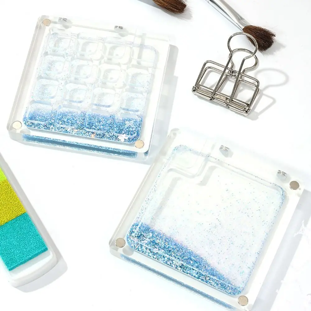 

Portable Acrylic Watercolor Paint Palette Quicksand Sparkling Paint Pigment Box with Clip Waterproof Empty Paint Box Travel