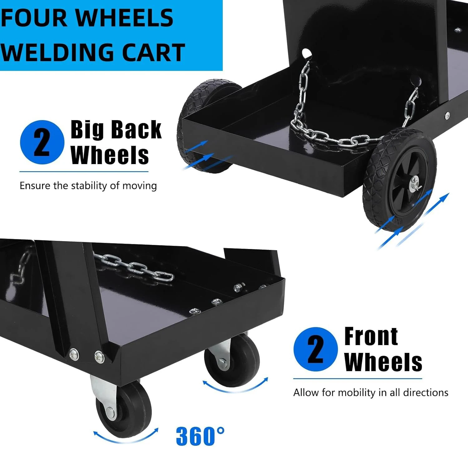 Welding Cart 3-Tier Welder Cart with Swivel Wheels Welding Carts for TIG/MIG Welder and Plasma Cutter ,with Safety Chains