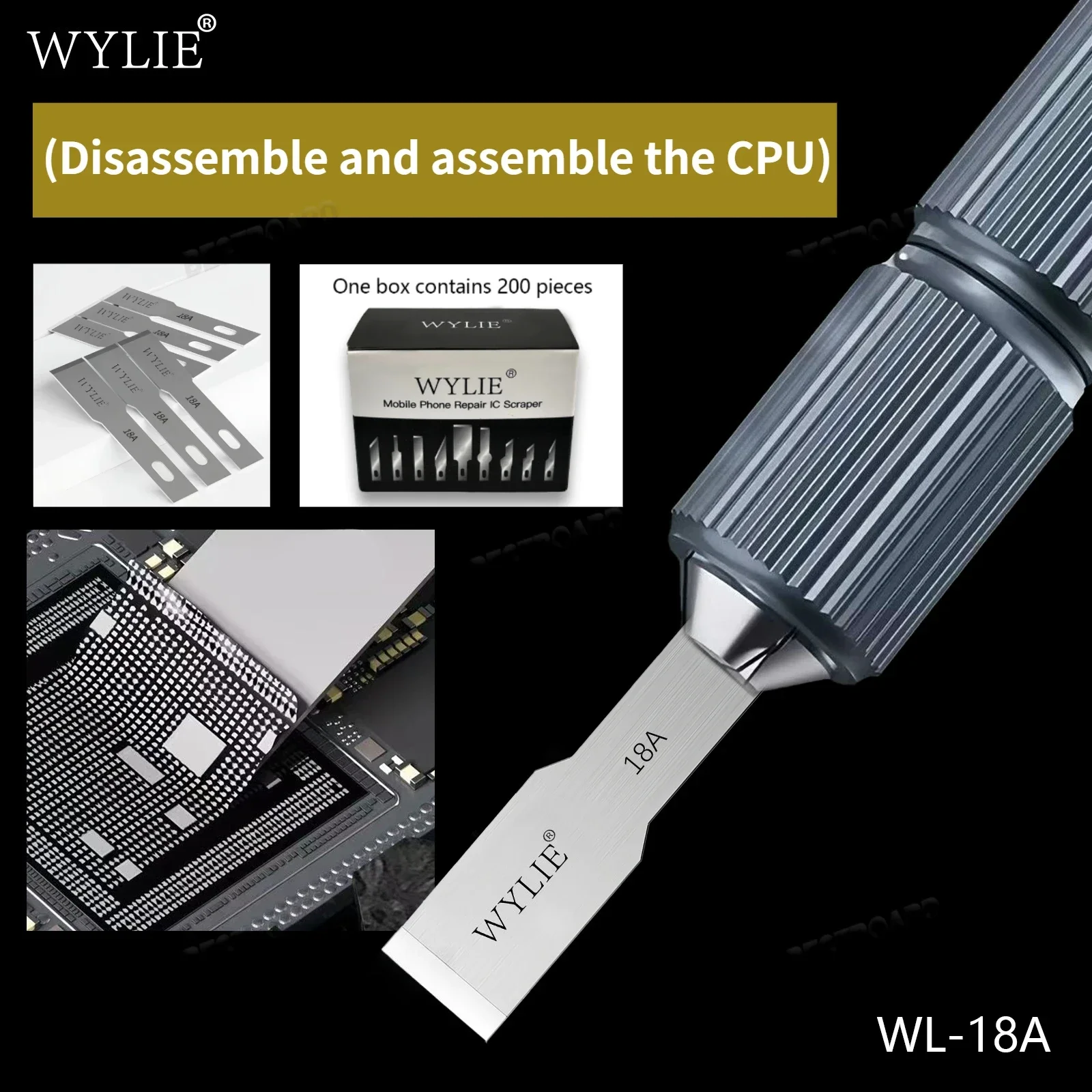 เครื่องมือลอกกาว WYLIE WL-18A สำหรับซ่อมโทรศัพท์มือถือ ลอกกาว CPU ฝาหลังกระจก ชิป จำนวน 200 ชิ้น