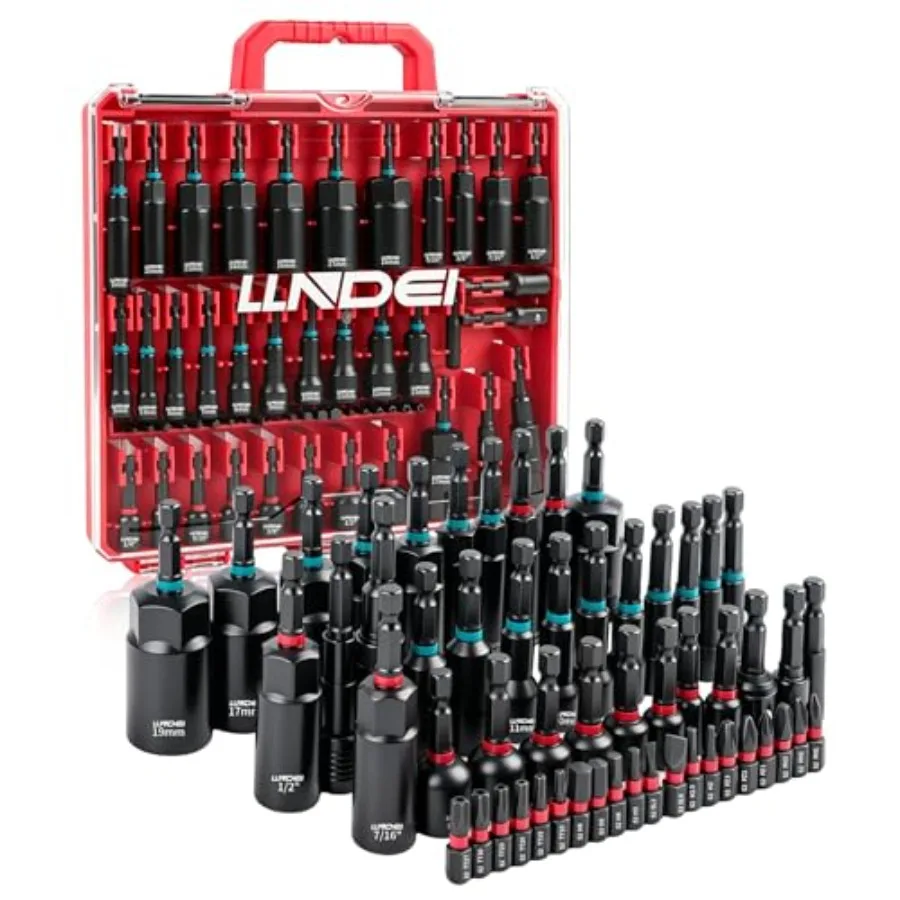 

LLNDEI Magnetic Impact Nut Driver Set 55PCS 1/4 Socket Set with Deep Driver Bit Sets Includes Bit Extension Pivoting and Wing N
