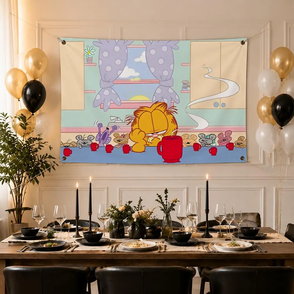 Funny Character Garfield Flags Indoor Outdoor Wall Banner Home Room Decor Hanging Art Backdrop