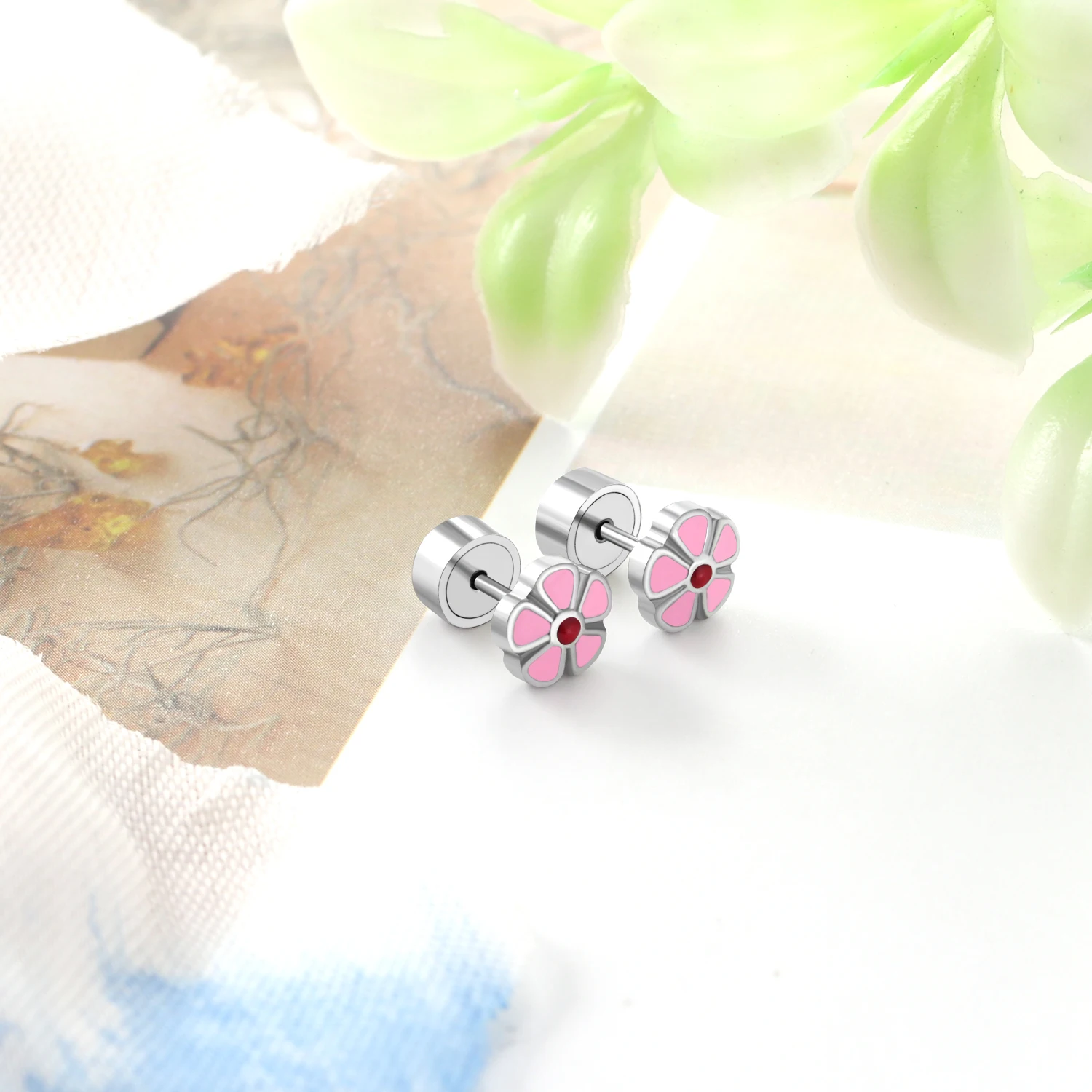 LUXUSTEEL Cute Heart Star Stud Earrings For Women Flower silvery Stainless Steel Crystal Female Earrings Metal Luxury Jewelry