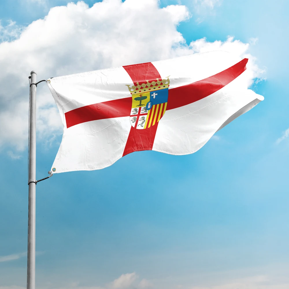 علم سرقسطة 3 * 5FT 90*150 سنتيمتر أعلام مقاطعة إسبانيا تصميم مخصص ديكور داخلي لافتات البوليستر UV المقاومة مزدوجة غرزة