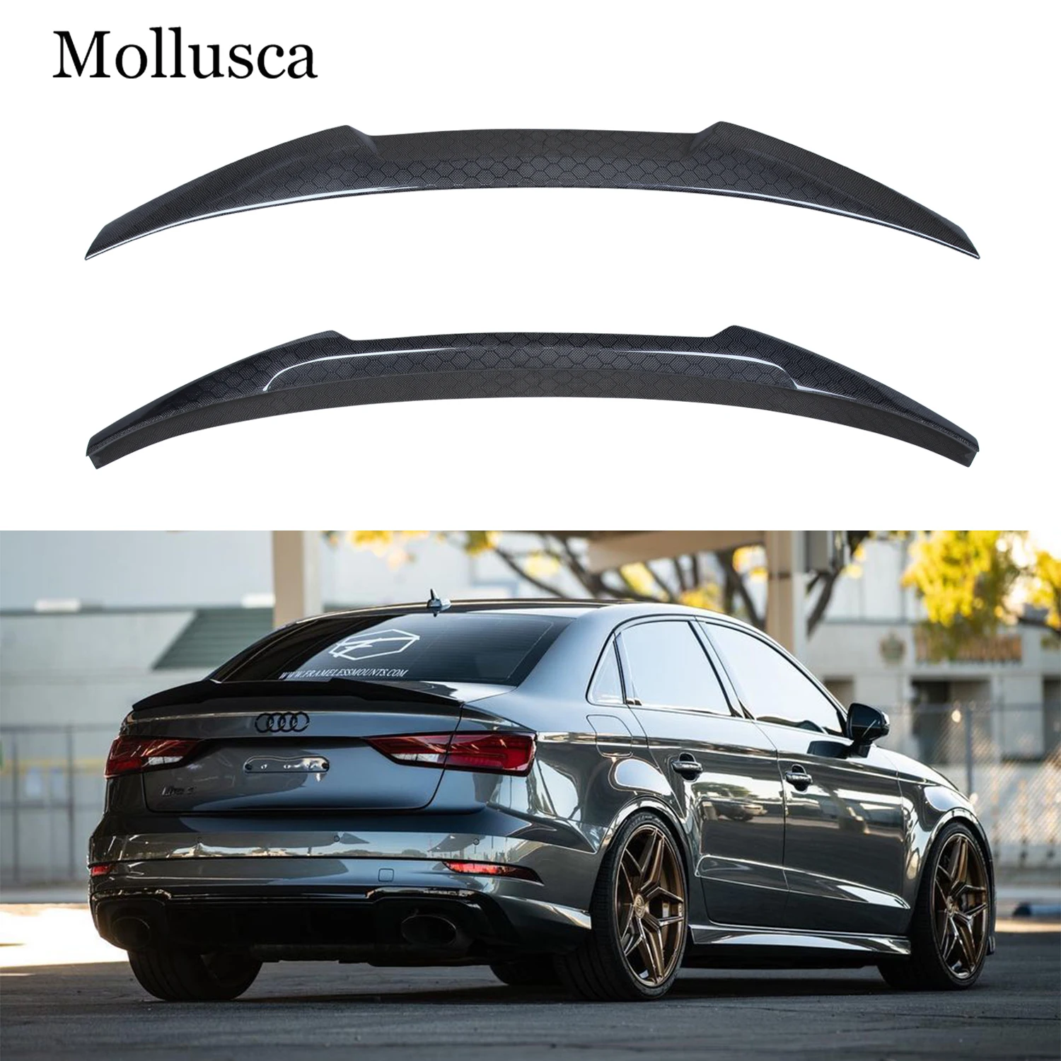 

For AUDI A3 S3 RS3 8V M4 Style Real Honeycomb Carbon Fiber Material Rear Spoiler Trunk Wing 2013-2020