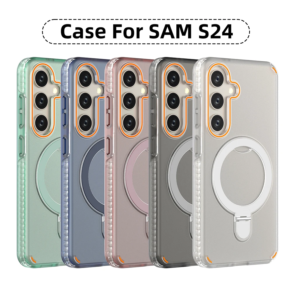 Wireless Charging Metal Ring Rotation Bracket Screen Protection TPU Shockproof Phone Case for Samsung S26 S25 S24 Plus Ultra