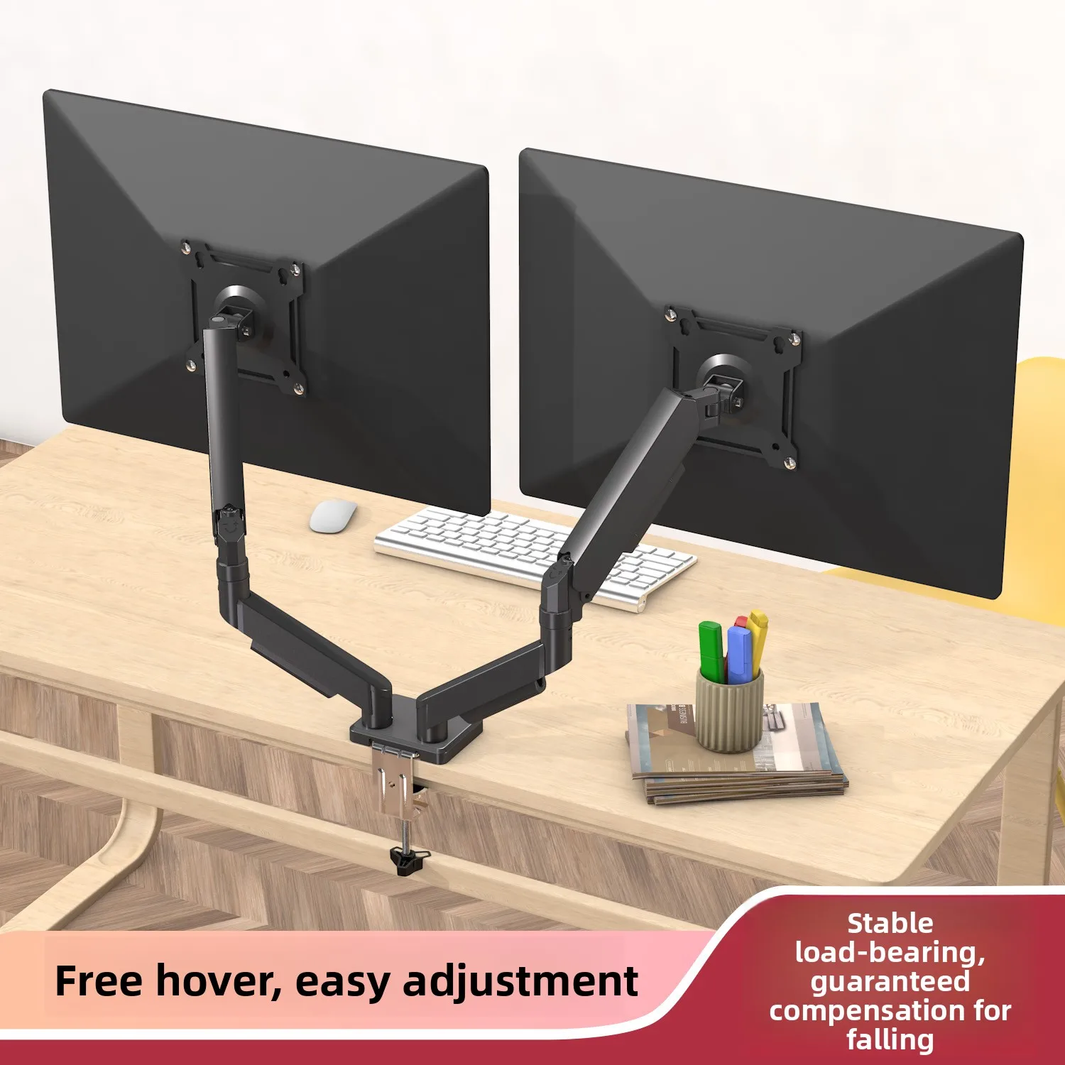 Dual Monitor Gas Spring Desk Mount Arm To Inch Screens One Two Screen Stand Clamp Grommet Base Kg Load Per Vesa X Mm Office
