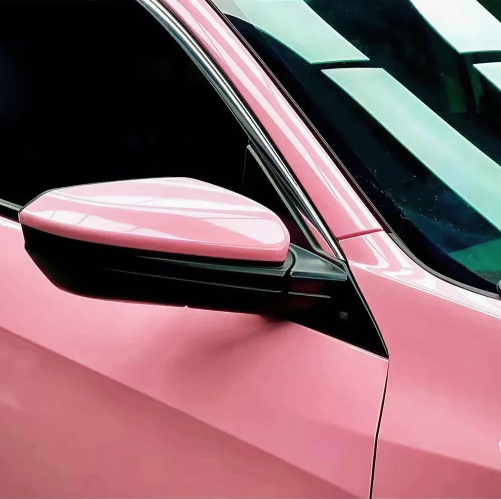 ฟิล์มไวนิลหุ้มรถยนต์สีชมพูคริสตัล PET สติ๊กเกอร์ติดรถยนต์แบบไม่มีฟองอากาศ ฟิล์มตกแต่งภายในและภายนอกรถยนต์ อุปกรณ์ตกแต่งรถยนต์