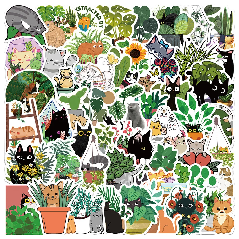 50pcs Aesthetic Plant Cat Stickers For Stationery Journal Scrapbook Ipad Laptop Kscraft DIY Weed Sticker Scrapbooking Supplies