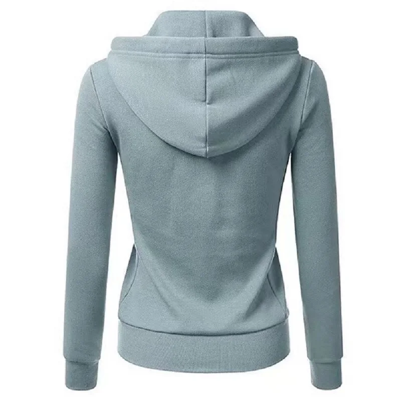 Autumn Fleece Hoodie Solid Color Hooded Korean Fashion Sweatshirts Long Sleeve Top Drawstring Pockets Loose Zipper Black Hoodies