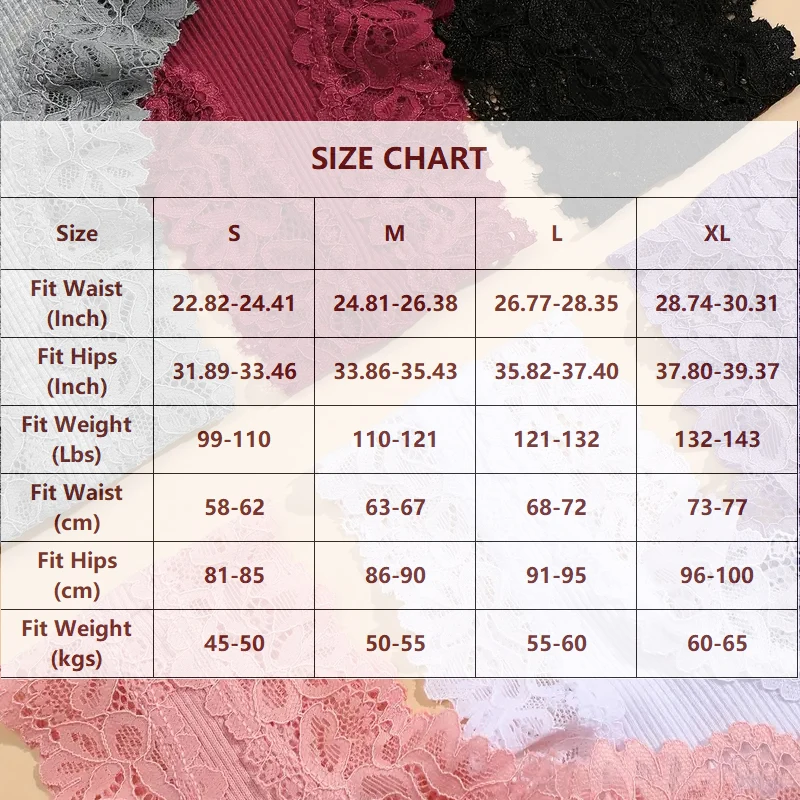 FINETOO 6pcs Women\'s Cotton Lace Thongs Sexy Breathable Floral Print Brazilian Panties Female Low Waist G-string Solid Lingerie