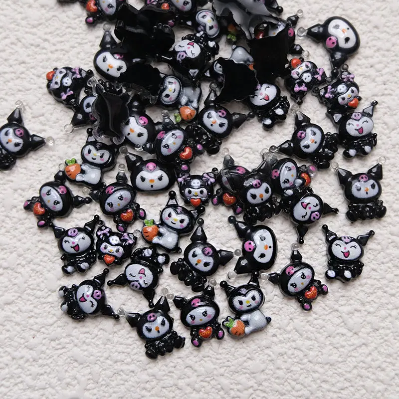 50pcs 3D Mixed Cartoon Kuromi Hello Kitty Melody Nail Charms Resin Mini Flatback Nail Rhinestone Gems Anime Series Y2K Nail Part