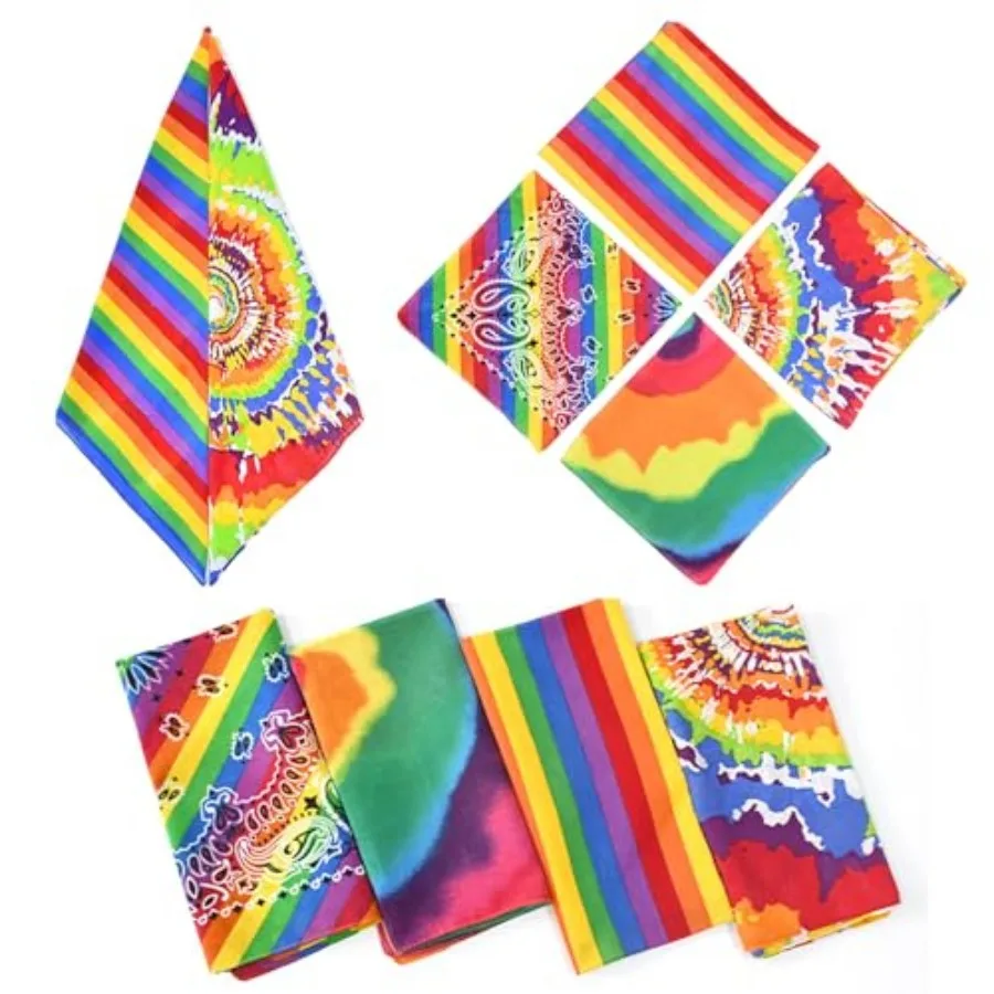 

4 Pieces Rainbow Bandana, LGBTQ Gay Pride Bandana Headband Hippie Bandana Square Tie Dye Cowboy Wraps Headwraps Unisex Scarf fo
