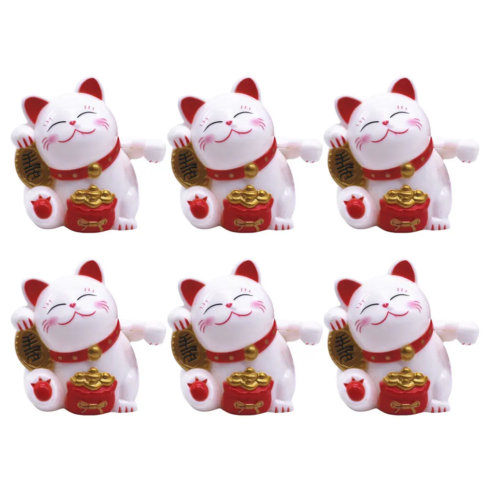 

6pcs Mini Cat Shaking Hand Statue Plastic Garden Decor Lightweight Wear-Resistant Outdoor Yard Adornment Housewarming