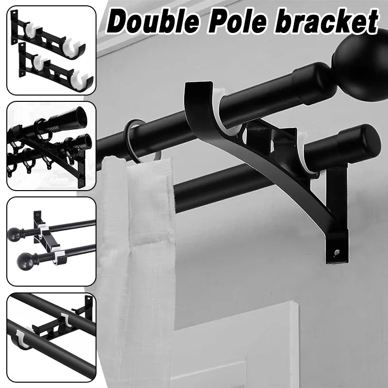 2/4 Pcs Curtain Rod Brackets Wall Curtain Rod Retainers Double Bracket Curtain Rod Hooks Aluminum Alloy Curtain Rod Hangers