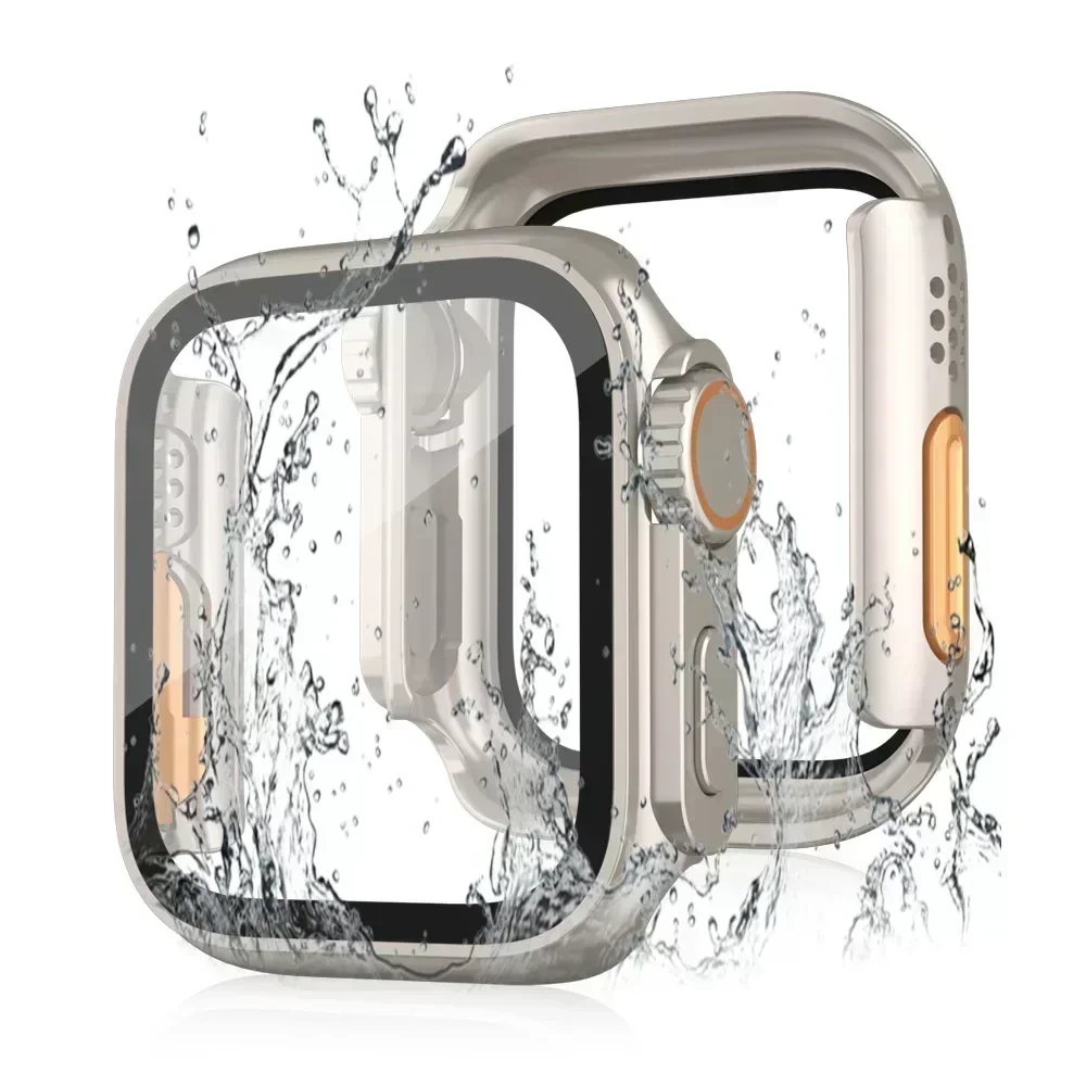 2 PCS Case For Apple Watch 9 8 7 SE 6 5 4 45 44mm Bumper+Tempered Glass Screen Protector Change to Ultra Cover IWatch protective