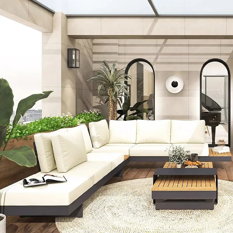 Outdoor Sofa Courtyard Hotel Company Negotiates Aluminum Alloy Sofa Waterproof Sunscreen Teak Leisure Wind Furniture Combination