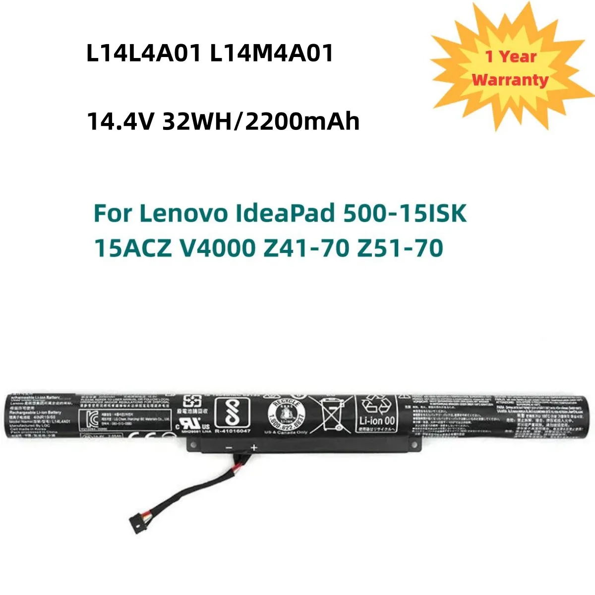 

L14M4A01 Laptop Battery For Lenovo IdeaPad 500-15ISK 15ACZ V4000 Z41-70 Z51-70 L14M4E01 L14S4A01 L14L4A01 L14L4E01 14.4V 32WH