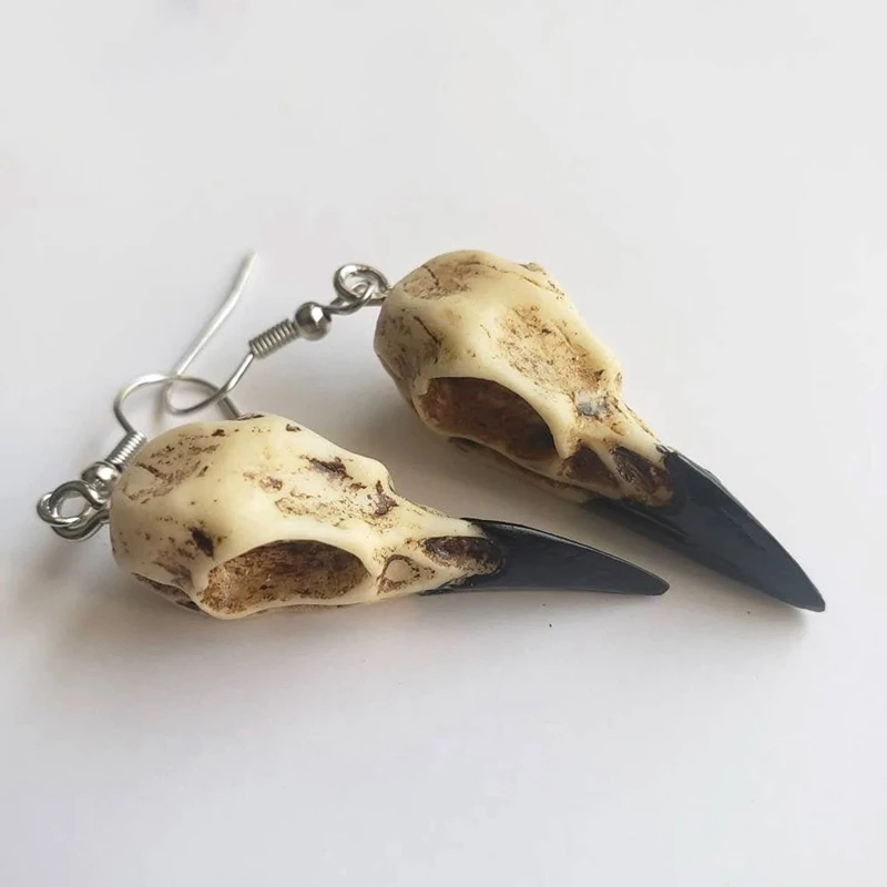 3D Raven Skull Earrings Resin Replica Crow Skull Earrings For Women Halloween Party Gifts Wiccan Gift