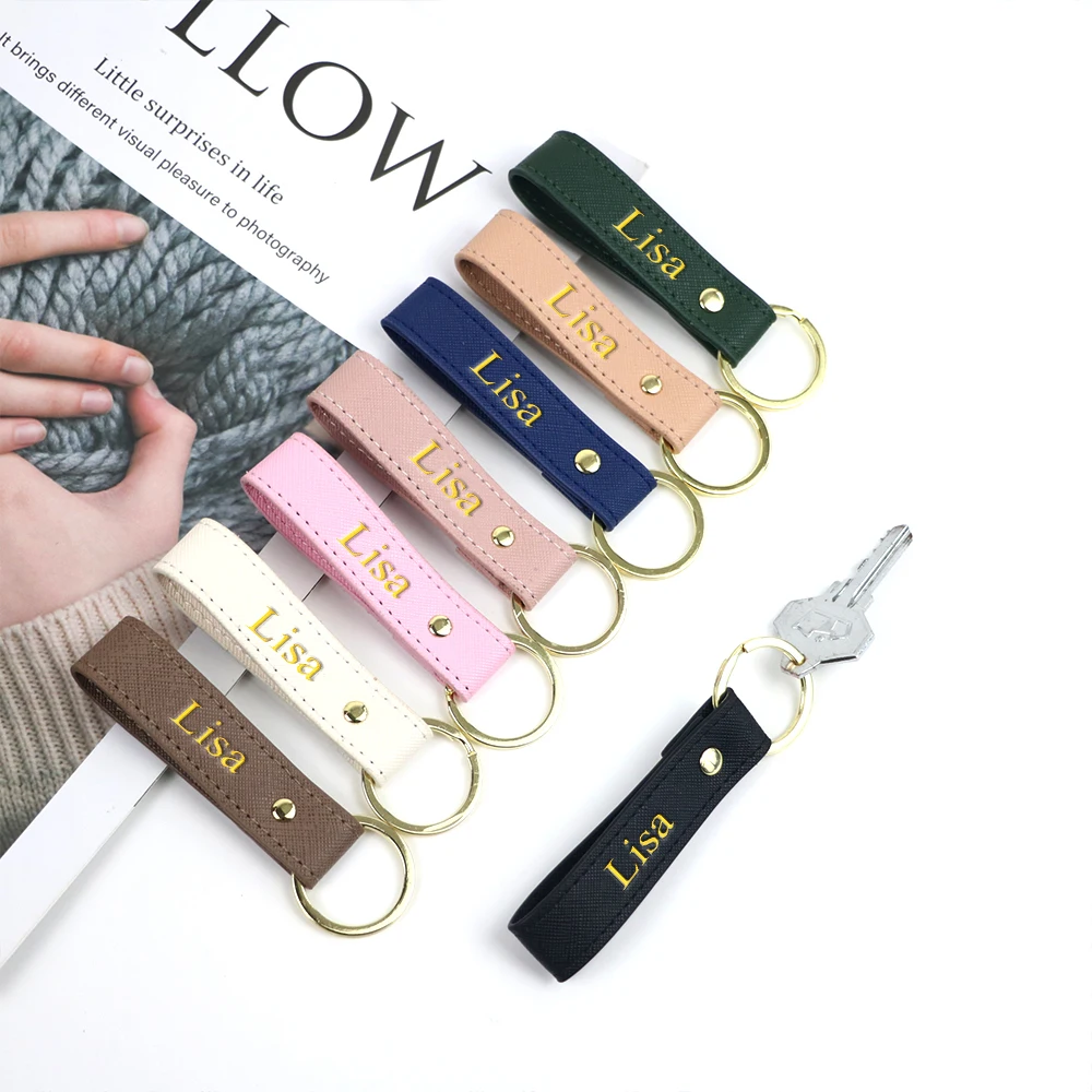 พวงกุญแจหนัง PU ลายซาฟายาโน สีพื้น ชื่อสั่งทำได้ ของขวัญคริสต์มาส วันเกิด พวงกุญแจรถยนต์