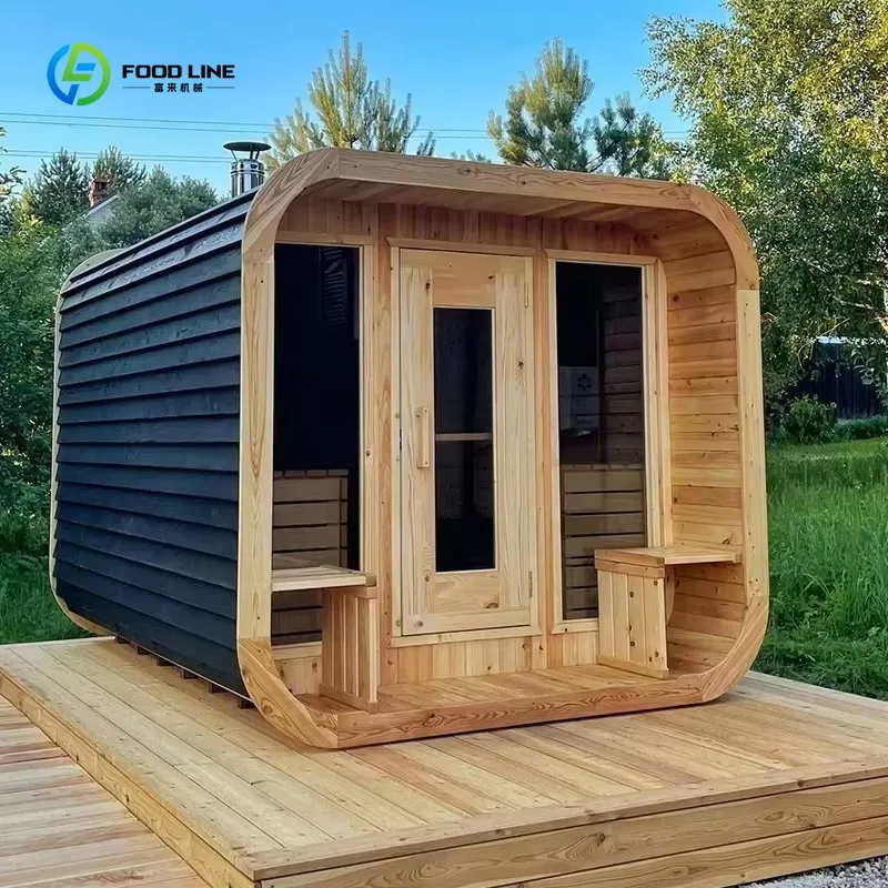 6 Person Red Cedar Outdoor Cube Barrel Sauna with Stove for Commercial Use Custom