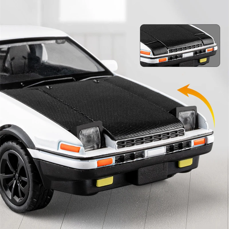 1:36 Movie Car INITIAL D AE86 Alloy Sports Car Model Diecasts Metal Racing Car Vehicles Model Sound and Light Childrens Toy Gift