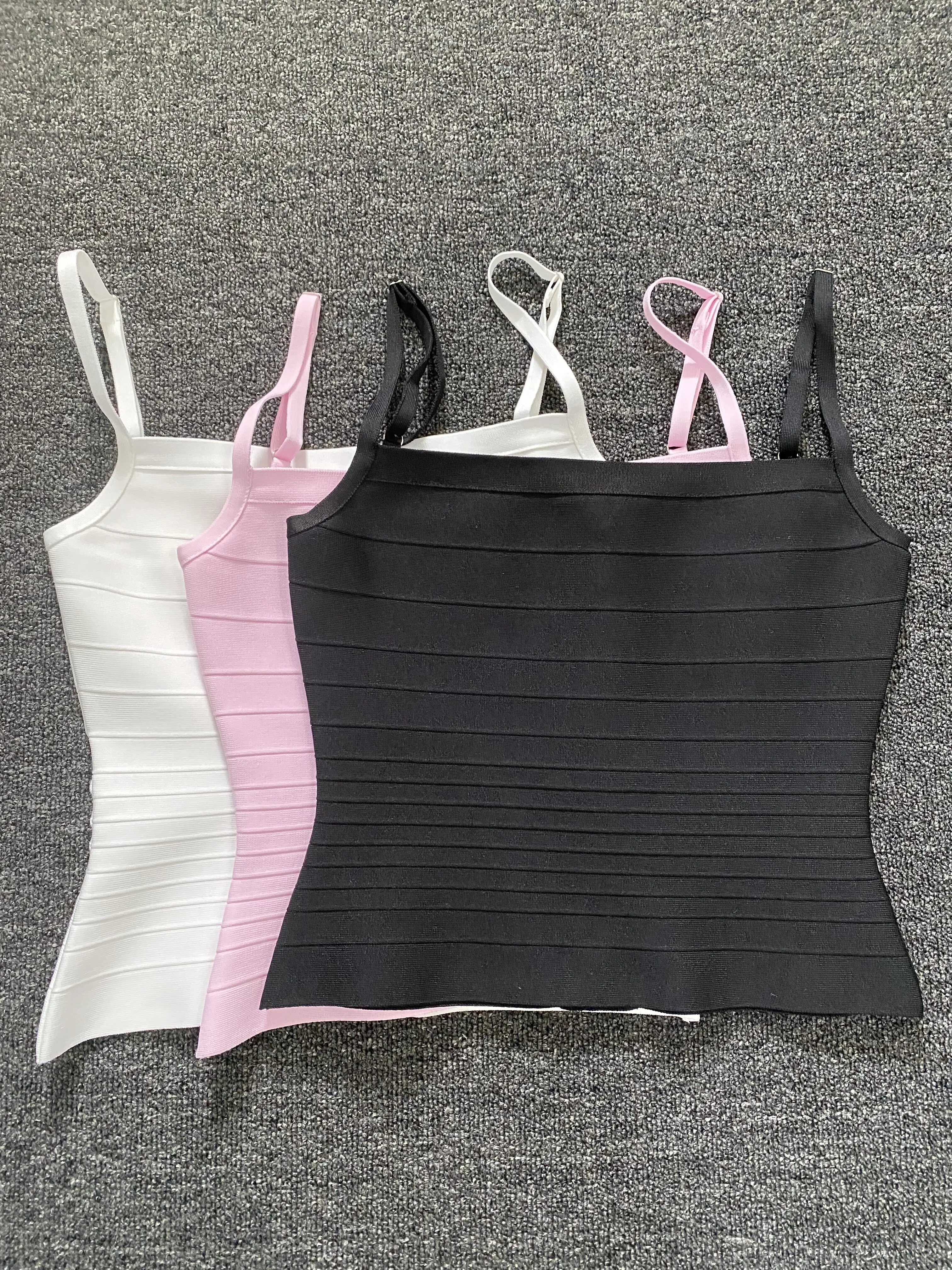 Real Photos Bandage Camisoles 2026 Summer Women Spaghetti Strap Slash Neck Stripe Bodycon Tops Evneing Party Club Top Clothes