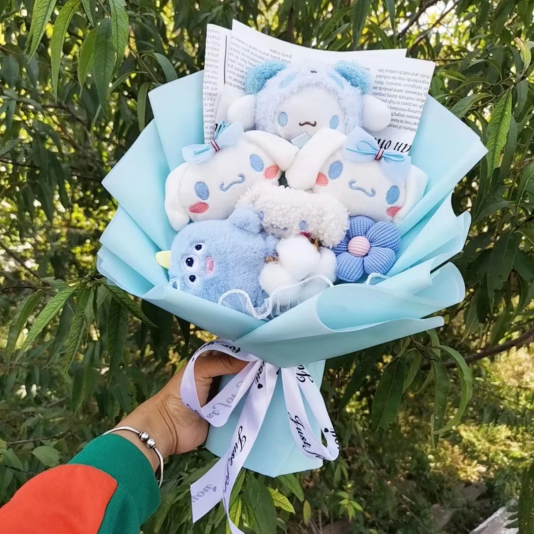 Hallo Kitty Plüsch Puppe Bouquet Sanrio Weihnachts geschenke meine Melodie Kuromi Cinna moroll ausgestopfte Plüschtiere Valentinstag Geburtstag Gif