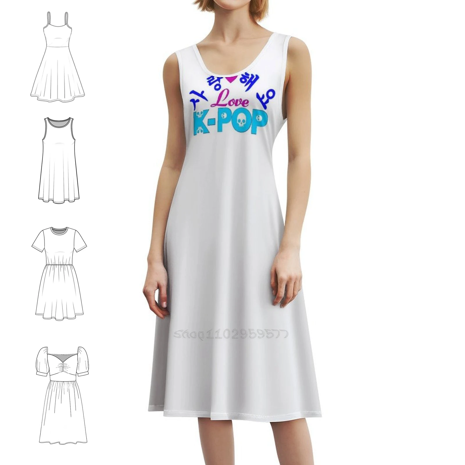? ?I Love-Kpop-Saranghaeyo K-Pop فستان على الطراز الكوري للنساء فستان كاجوال أنيق للحفلات أو الارتداء اليومي رائع Kpop Cool