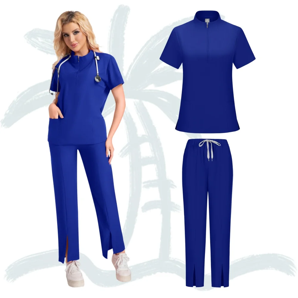 Combinaison de travail de haute qualité pour Spa, uniforme d'hôpital pour infirmières, ensembles de frottement pour femmes, ensemble de gommage à fermeture éclair, uniformes médicaux à manches courtes